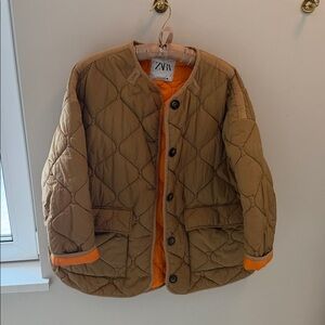 Zara tan quilted jacket/coat size medium
